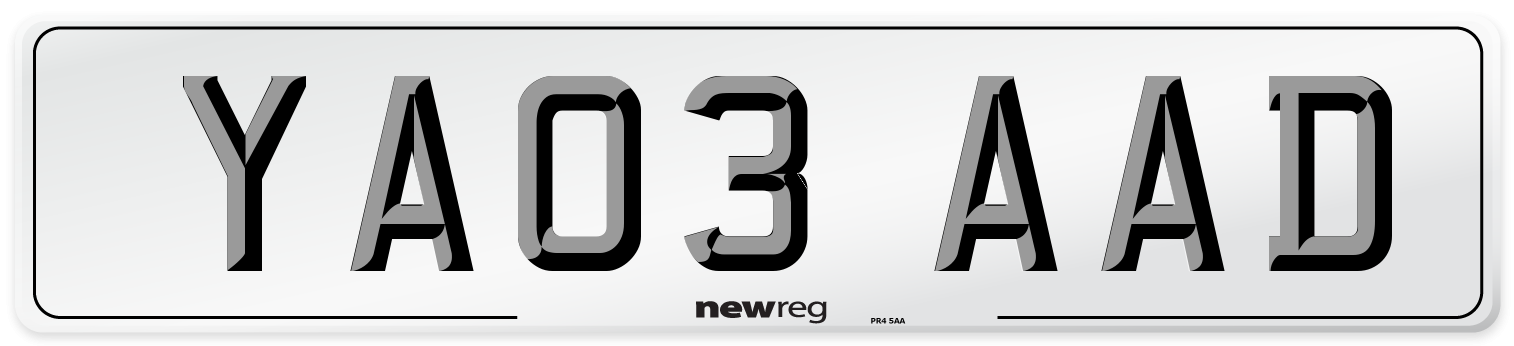 YA03 AAD Number Plate from New Reg